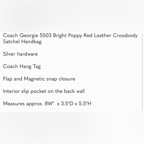 Coach Georgie Gem 5503 Leather Crossbody Satchel Bright Poppy Red - Picture 10 of 10